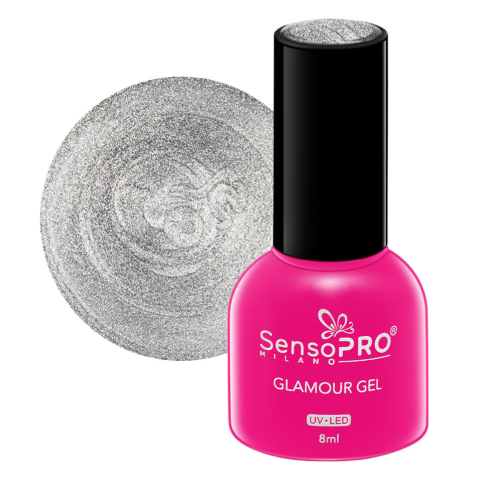 Oja Semipermanenta Glamour Gel SensoPRO Milano 8ml, Silver Sparkle #56