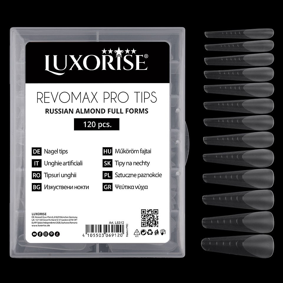 Tipsuri Reutilizabile REVOMAX PRO TIPS LUXORISE Russian Almond pentru Polygel si gel, 120 buc