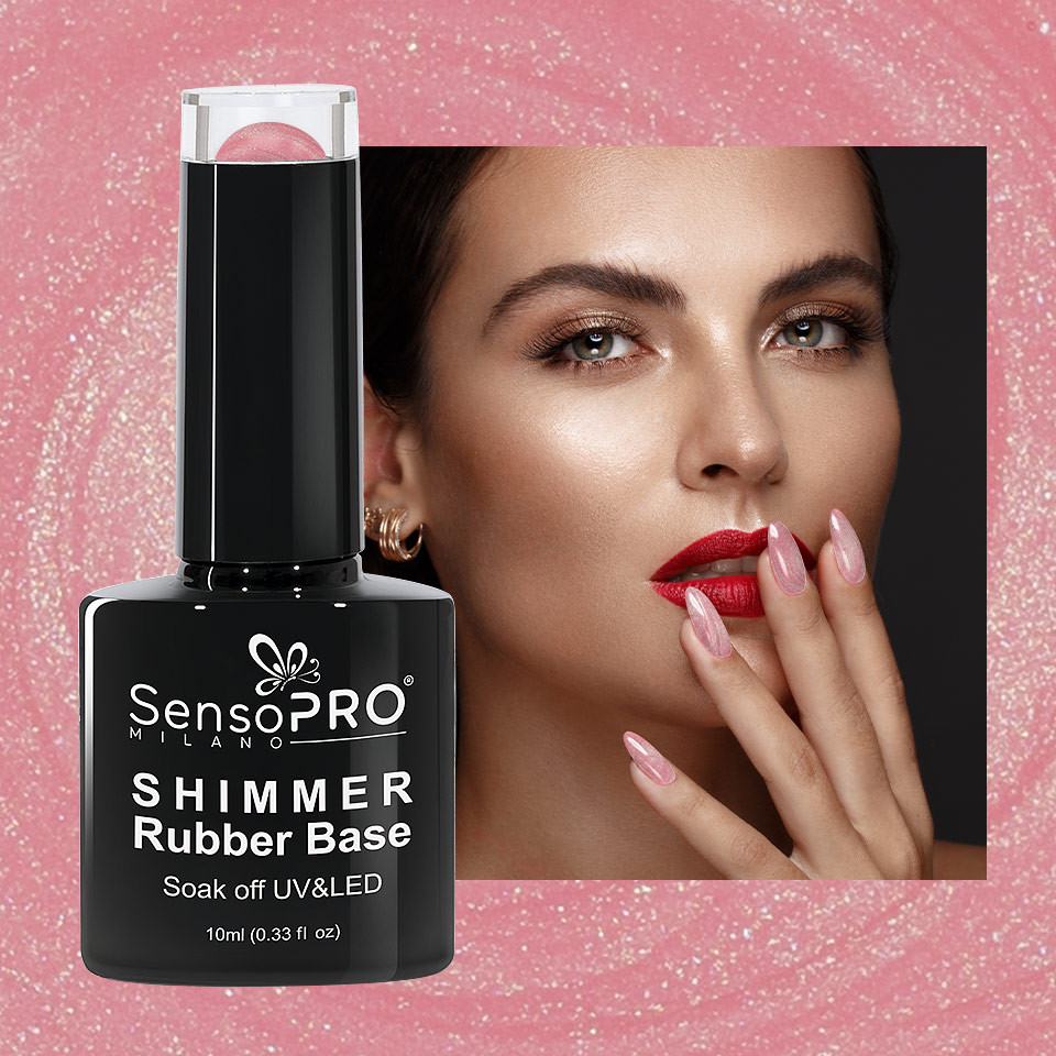 Shimmer Rubber Base SensoPRO Milano - #15 Musical Rose Shimmer Green, 10ml - 1 | YEO