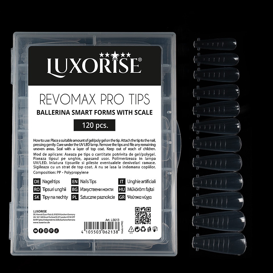 Tipsuri Reutilizabile Polygel & Gel REVOMAX PRO TIPS LUXORISE Ballerina, 120 buc