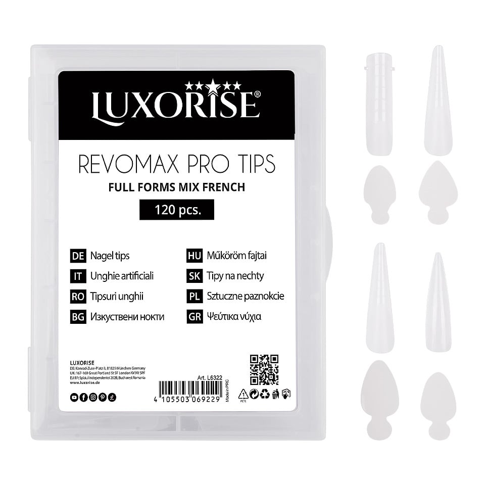 Tipsuri Reutilizabile REVOMAX PRO TIPS LUXORISE Mix French - Full Forms, 96 Tips & 48 French Stickers - 3 | YEO