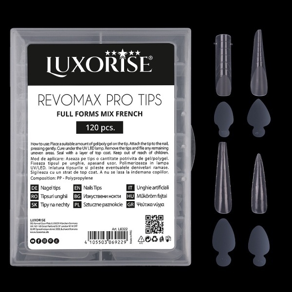 Tipsuri Reutilizabile REVOMAX PRO TIPS LUXORISE Mix French - Full Forms, 96 Tips & 48 French Stickers