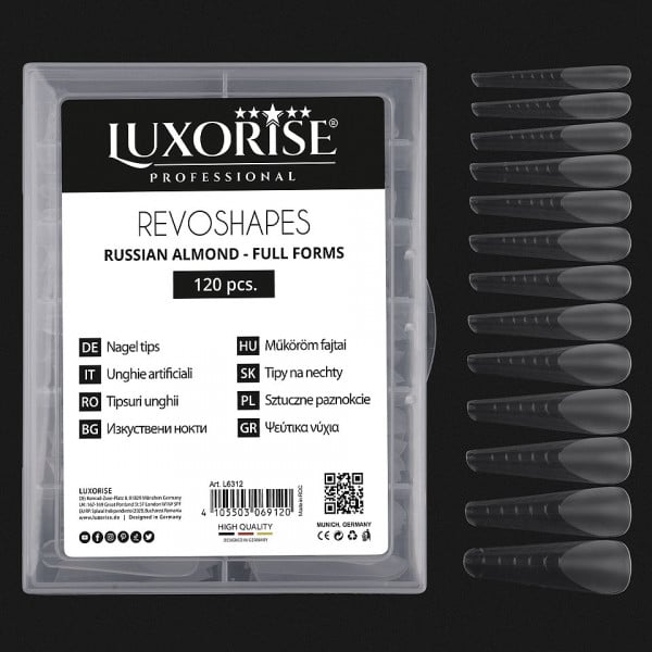Tipsuri Reutilizabile Revo Shapes LUXORISE Russian Almond pentru Polygel si gel, 120 buc