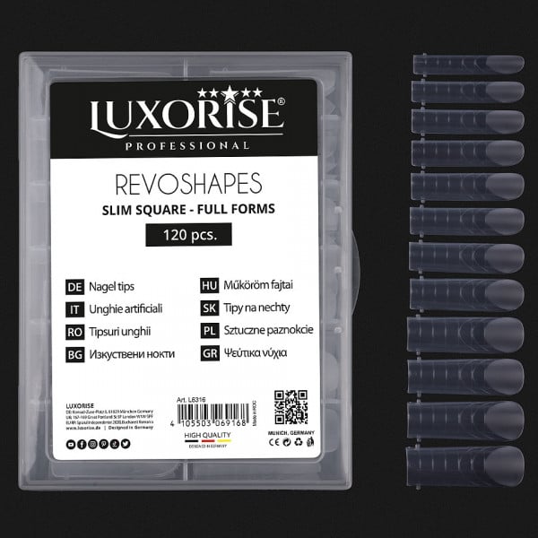 Tipsuri Reutilizabile Revo Shapes LUXORISE Slim Square - Full Forms pentru Polygel si gel, 120 buc