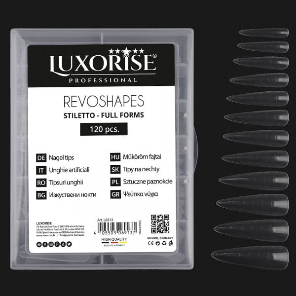Tipsuri Reutilizabile Revo Shapes LUXORISE Stiletto Full Forms pentru Polygel si gel, 120 buc