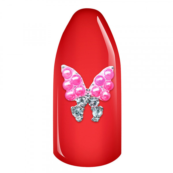 Decoratiuni Unghii 3D - Fluturas cu perle roz si strasuri