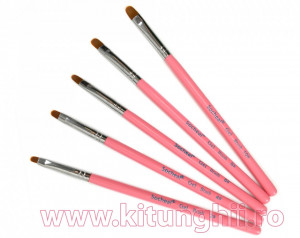 Set 5 Pensule Unghii Roz rotunjite pentru Aplicare Gel - nr.2, nr. 4, nr.6, nr. 8, nr. 10