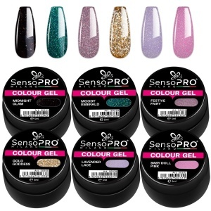 Set 6 Geluri UV Colorate Glam Sparkle, SensoPRO Milano