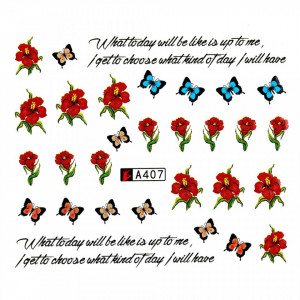 Tatuaj unghii A407 flori si fluturi