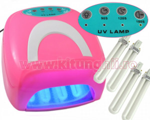 Lampa UV cu 4 Neoane 36W Salon Ultra Pink, design deosebit si timer digital cu 3 pozitii