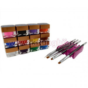 Set 12 Geluri UV Color EzFlow + 4 Pensule Manichiura + Suport Pensule