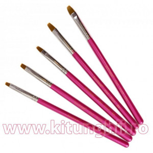 Set 5 Pensule Rosy patrate pentru Aplicare Gel - nr.2, nr. 4, nr.6, nr. 8, nr. 10
