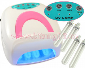 Lampa UV cu 4 Neoane 36W Salon Ultra White, design deosebit si timer digital cu 3 pozitii