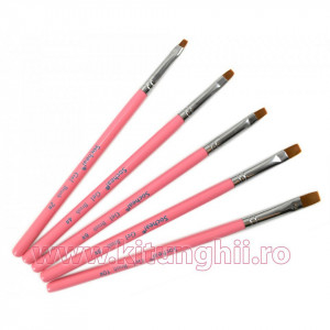 Set 5 Pensule Roz patrate pentru Aplicare Gel - nr.2, nr. 4, nr.6, nr. 8, nr. 10