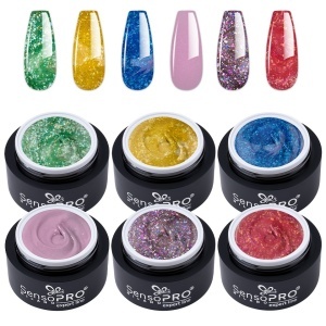 Set 6 Geluri UV Colorate Glitter Glow, SensoPRO Milano