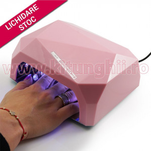 Lampa UV LED Hybrid 36W DOUBLE Light LED, Timer, Senzor, Pink - Uscare Rapida pentru orice tip de Gel UV