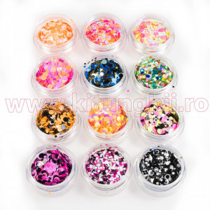 Paiete Unghii Model Discuri Multicolore Confetti - Set 12 Bucati